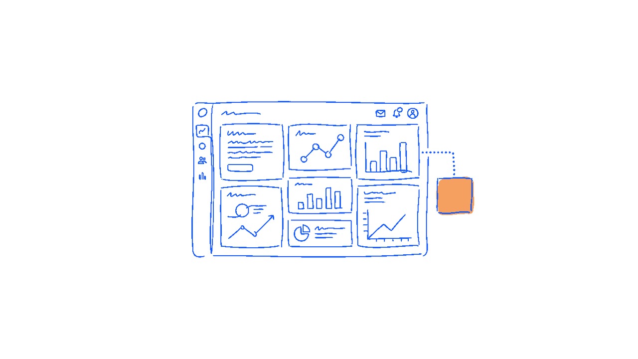 A central SaaS dashboard with a small custom widget plugged into its side via API connections, keeping the SaaS as the source of truth