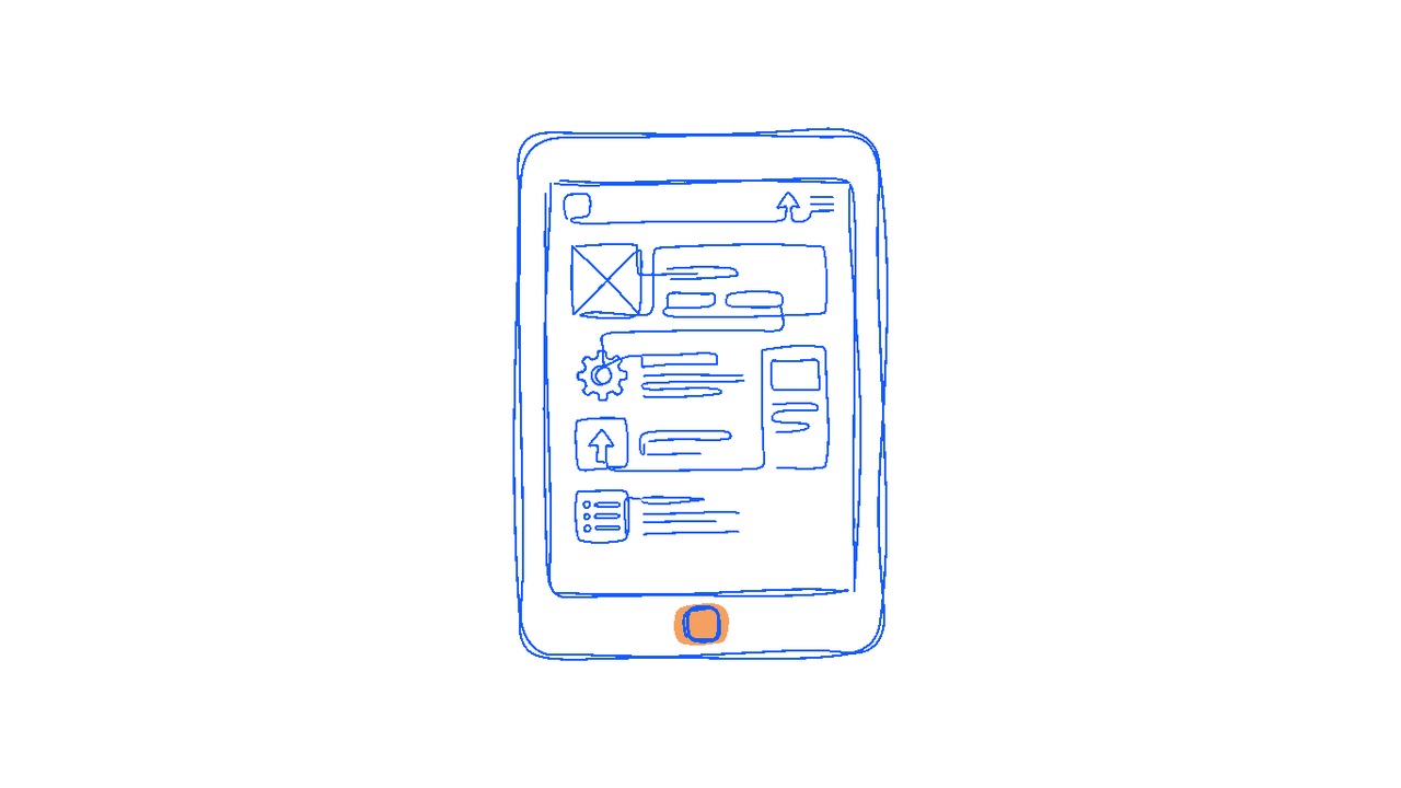 A simple clickable prototype on a tablet showing a single core workflow screen, illustrating an MVP that does one thing in front of real users